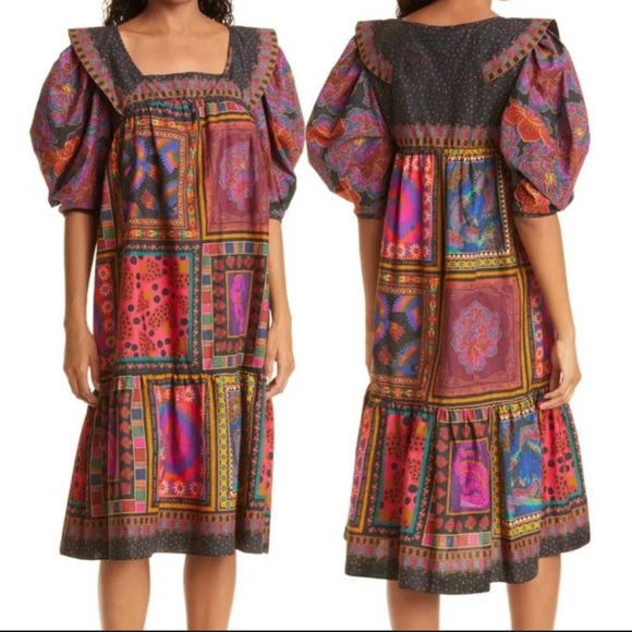 NWT Farm Rio Mixed Scarves Frill Midi Dress - Picture 3 of 9